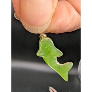 Vintage Hand Carved Green Jade Dolphin Pendant